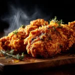 Perfectly reheated piece of crispy fried chicken with golden brown crust - how to reheat fried chicken