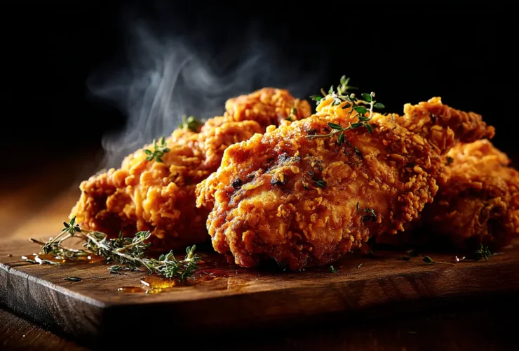 Perfectly reheated piece of crispy fried chicken with golden brown crust - how to reheat fried chicken