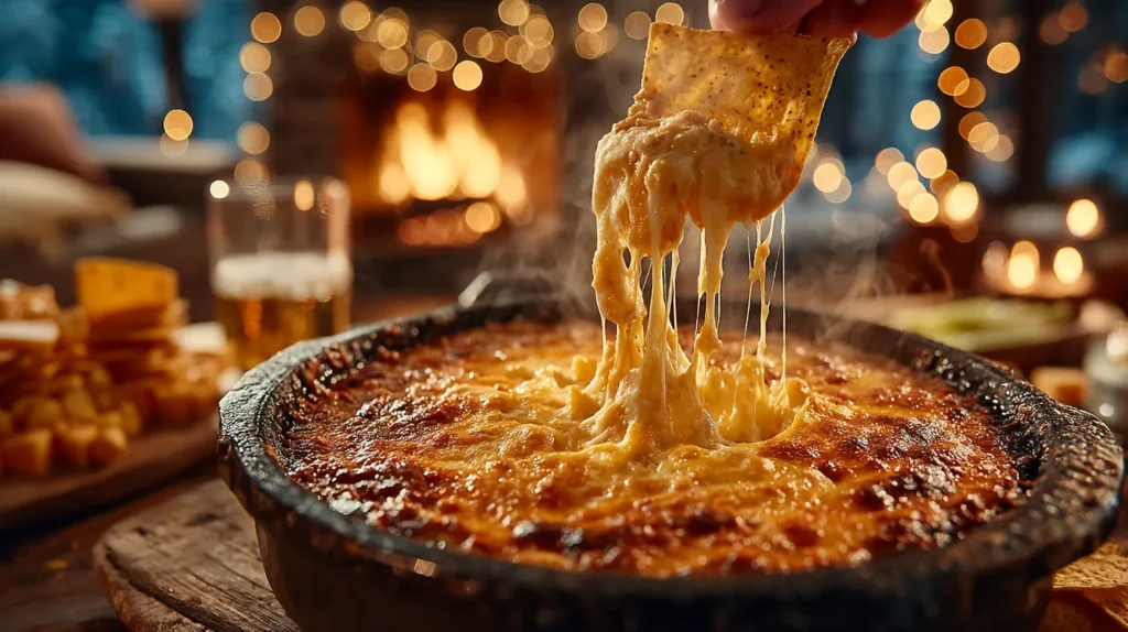 People sharing crock pot dips at a football viewing party.