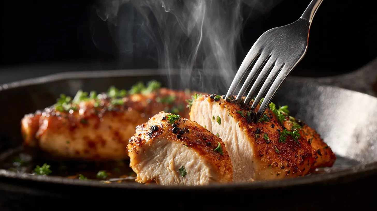 Two forks shredding warm cooked poultry inside a hot cast iron skillet. - how long does cooked chicken last in the fridge