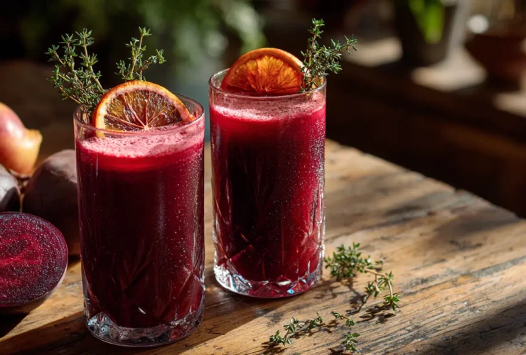 Beet juice recipe — two glasses of fresh crimson beet