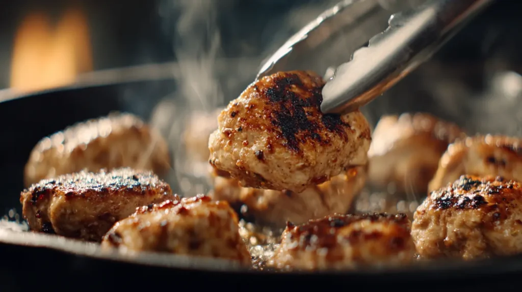 Searing chick fil a grilled nuggets in a cast iron pan to get the perfect char