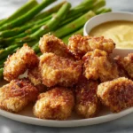 8-count plate of healthy chick fil a grilled nuggets with asparagus and honey mustard