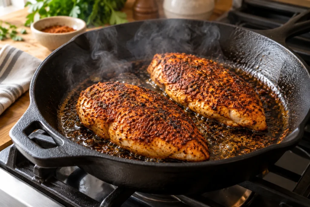 Blackened Chicken Recipe: Searing seasoned breasts in cast iron Blackened chicken recipe – searing seasoned breasts in cast iron