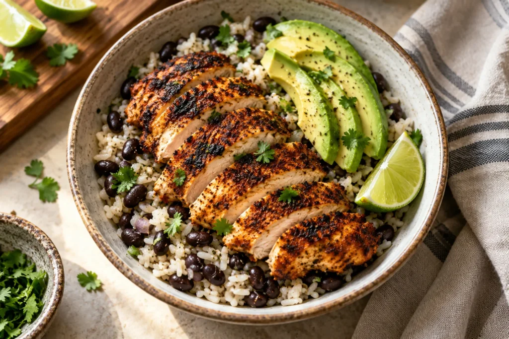 Blackened Chicken Recipe: Served over rice and black beans Blackened chicken recipe – served over rice and black beans