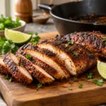 Blackened chicken recipe – sliced chicken with a dark spice crust