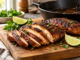 Blackened chicken recipe – sliced chicken with a dark spice crust