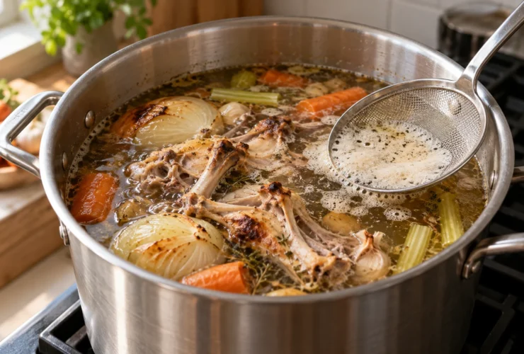 Chicken bone broth – jars of golden broth and gelled spoonful