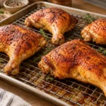 Chicken leg quarters – four crispy quarters on a wire rack