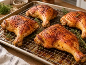 Chicken leg quarters – four crispy quarters on a wire rack