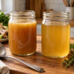 Chicken stock vs broth – jar of stock beside a jar of broth