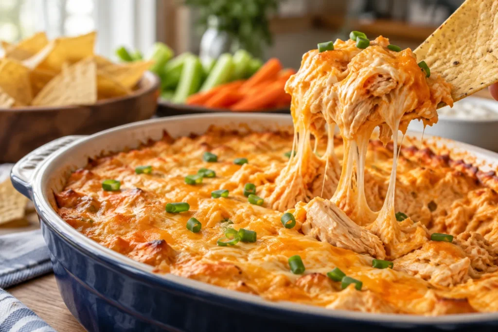 Frank's buffalo chicken dip – chip scooping creamy dip