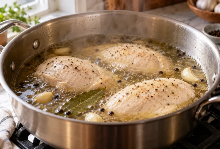 How long to boil chicken breast – sliced poached breasts on a cutting board