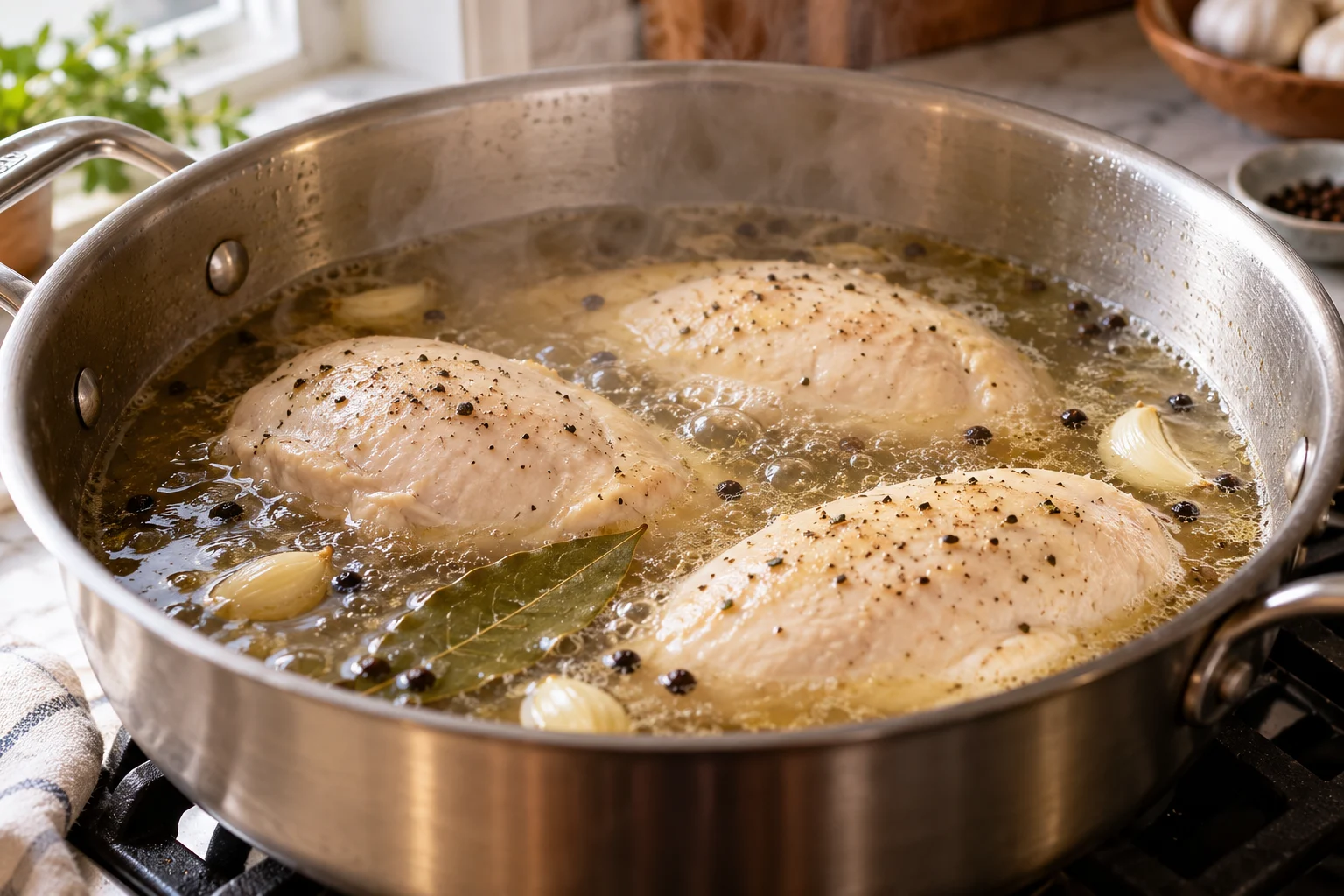 How long to boil chicken breast – sliced poached breasts on a cutting board