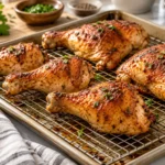 How long to cook chicken legs in oven – crispy baked drumsticks and leg quarters on a rack