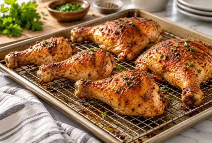 How long to cook chicken legs in oven – crispy baked drumsticks and leg quarters on a rack