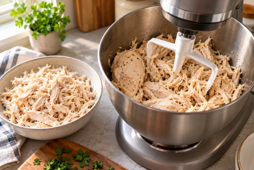 Recipes with shredded chicken – shredding warm chicken in a stand mixer