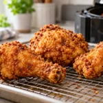 Reheat fried chicken in air fryer – crispy reheated pieces on a wire rack