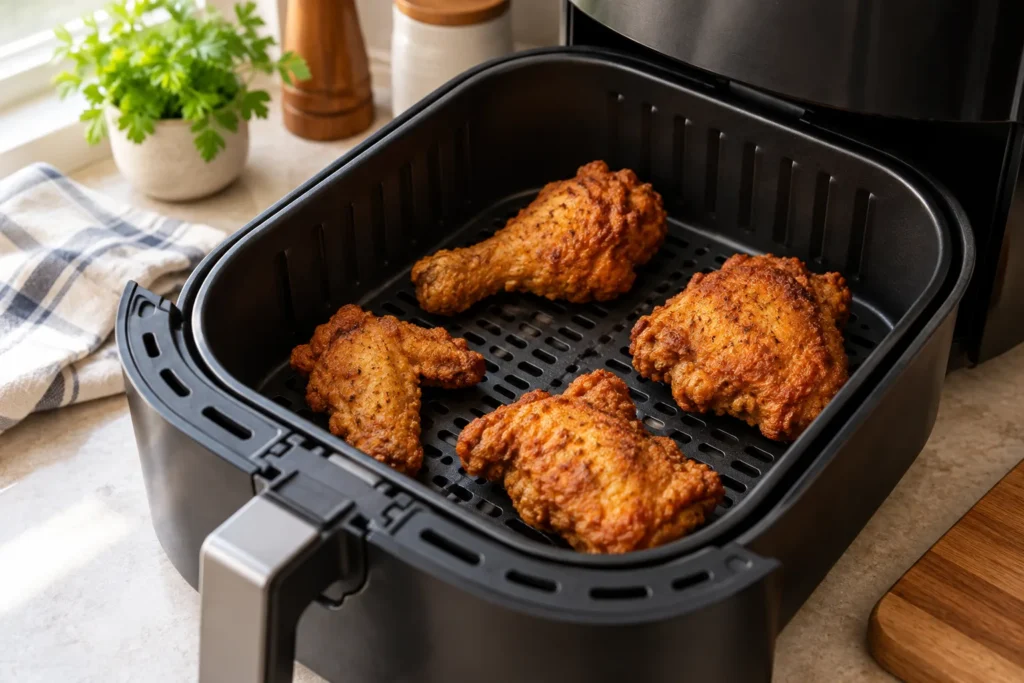 Reheat fried chicken in air fryer – pieces in a single layer in the basket