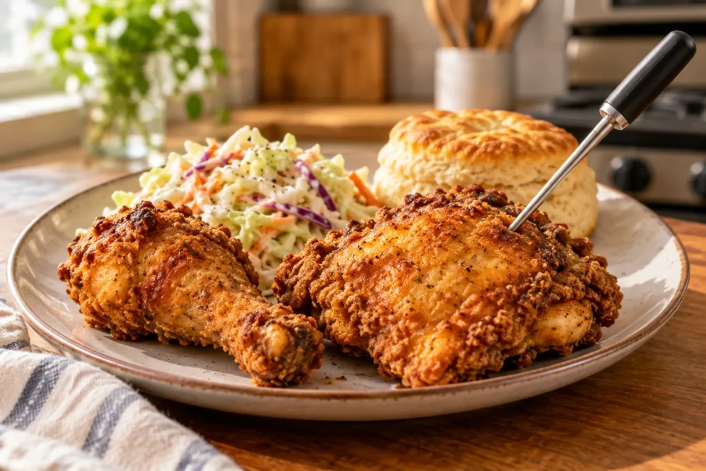 Reheat fried chicken in air fryer – reheated chicken served with coleslaw